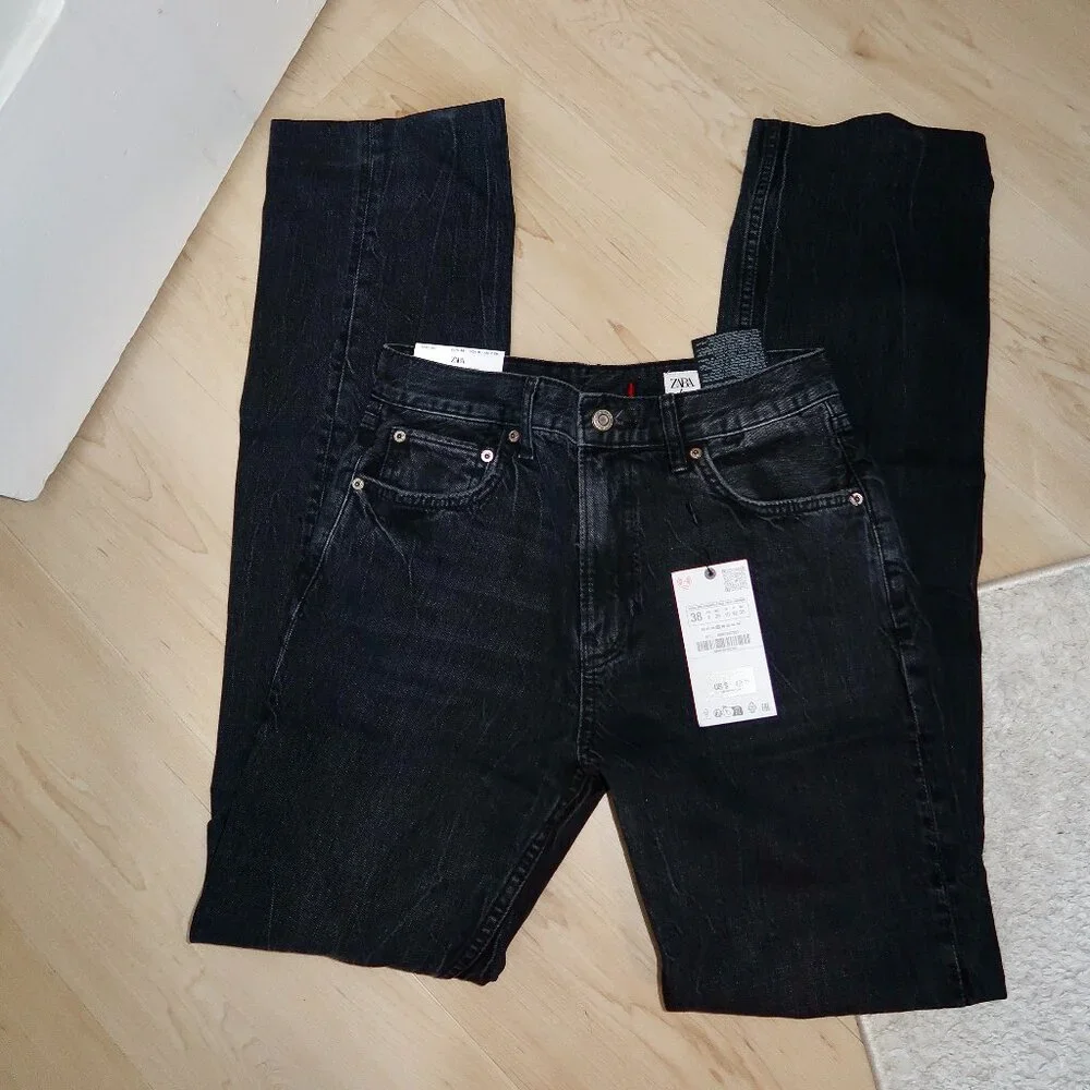 NWT ZARA HIGH RISE BOOTCUT ZW COLLECTION JEANS SIZE 28 (US 6) | GRAY/BLACK - Picture 6 of 8